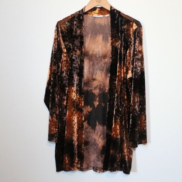 Susan Graver Tops - Susan Graver Printed Crushed Velvet Knit Open-Front Cardigan Plus Size 2X H12725